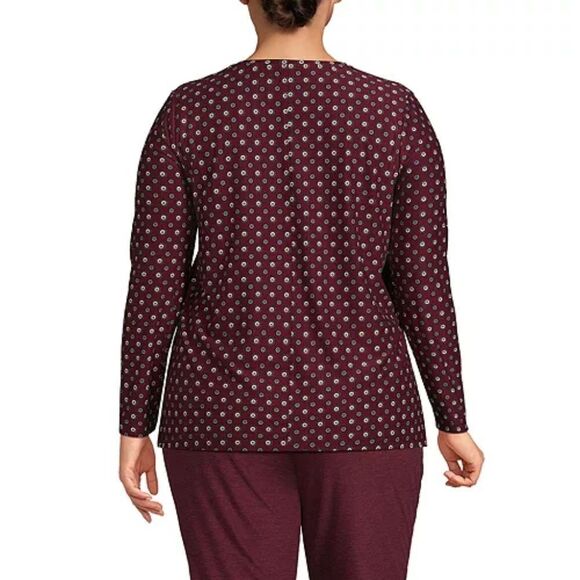 Lands End Burgundy Encircle Geometric Long Sleeve Performance V-Neck Top - Picture 2 of 5